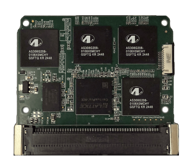 Close-up of electronic circuit board with chips.