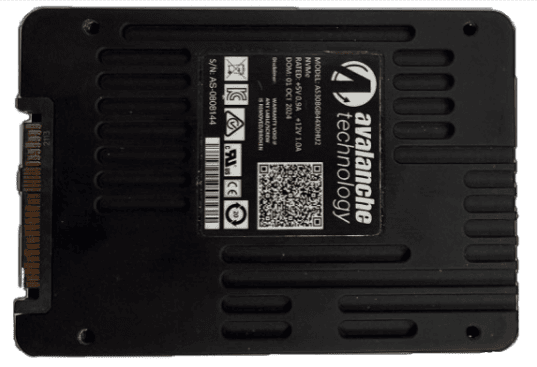 Avalanche Technology solid-state drive with label and QR code.